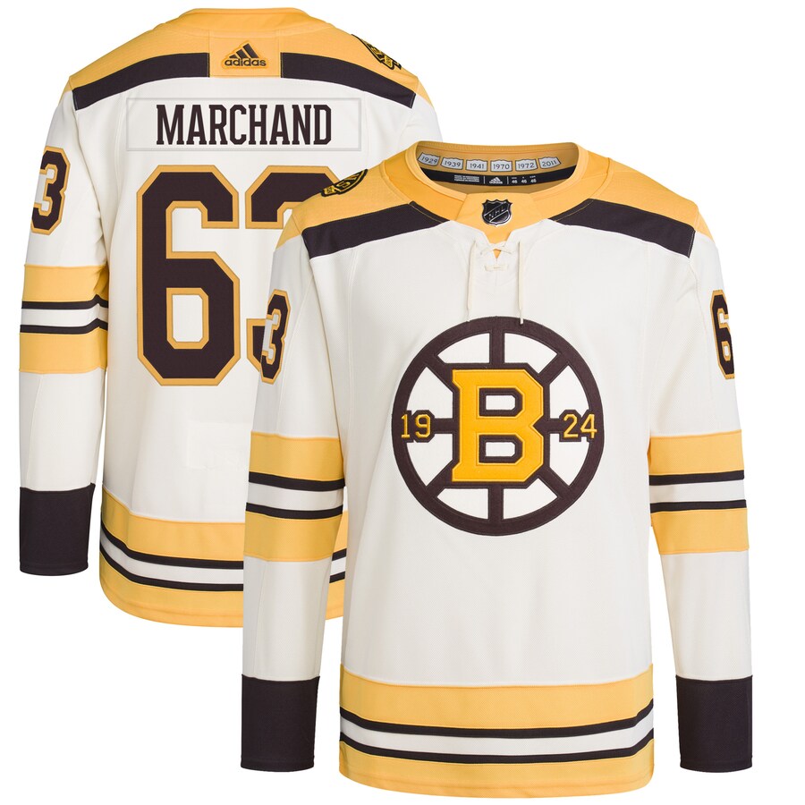 Men's Boston Bruins Brad Marchand adidas Cream  Primegreen Authentic Pro Player Jersey