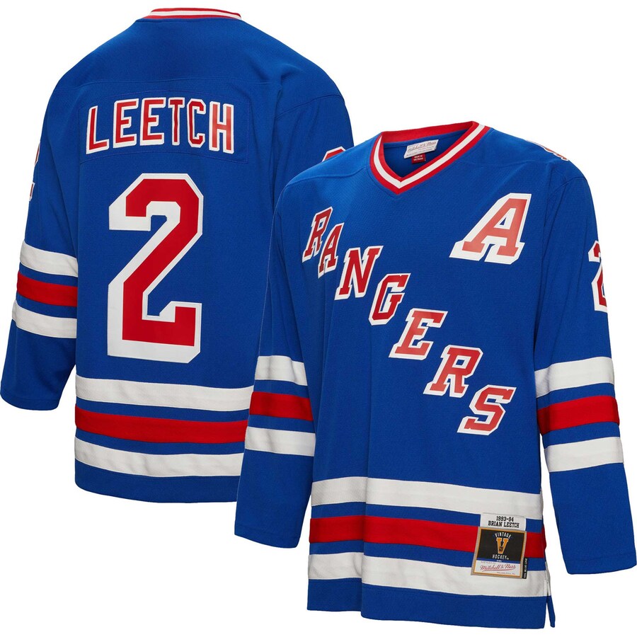 Men's New York Rangers Brian Leetch Mitchell & Ness Blue 1993/94 Alternate Captain Patch Blue Line Player Jersey