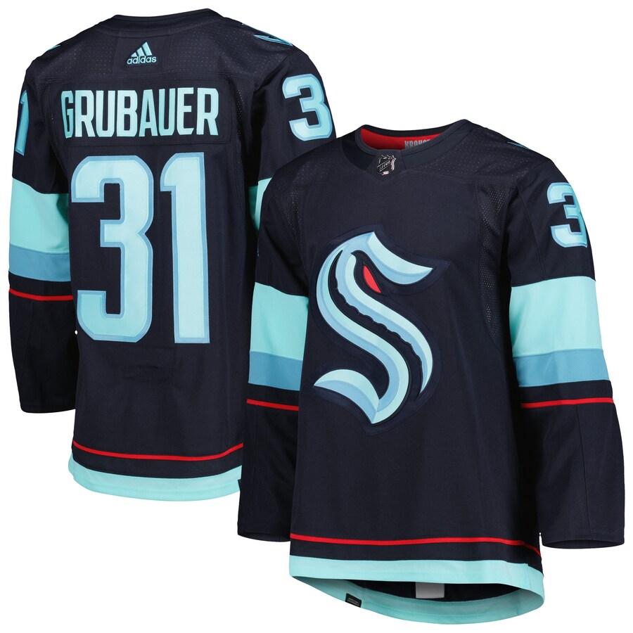 Men's Seattle Kraken Philipp Grubauer adidas Navy Home Primegreen Authentic Pro Player Jersey