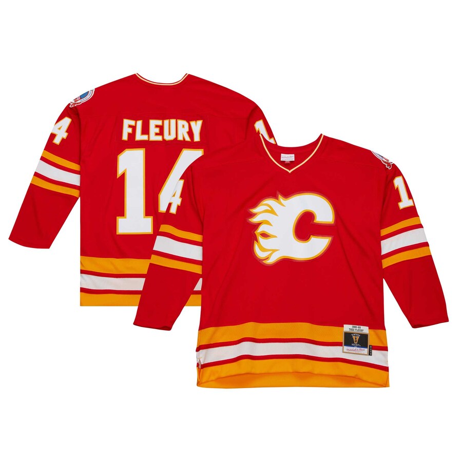 Men's Calgary Flames Theoren Fleury Mitchell & Ness Red 1988 Blue Line Player Jersey