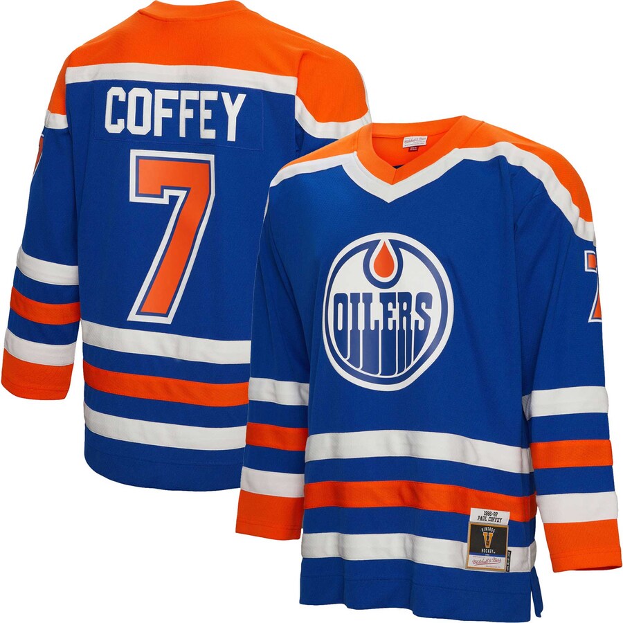Men's Edmonton Oilers Paul Coffey Mitchell & Ness Royal 1986/87  Blue Line Player Jersey