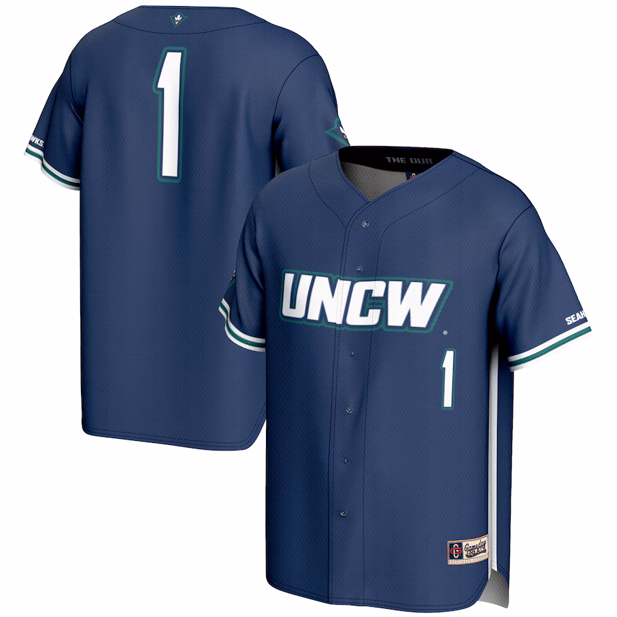 Men's GameDay Greats #1 Navy UNC Wilmington Seahawks Lightweight Baseball Fashion Jersey