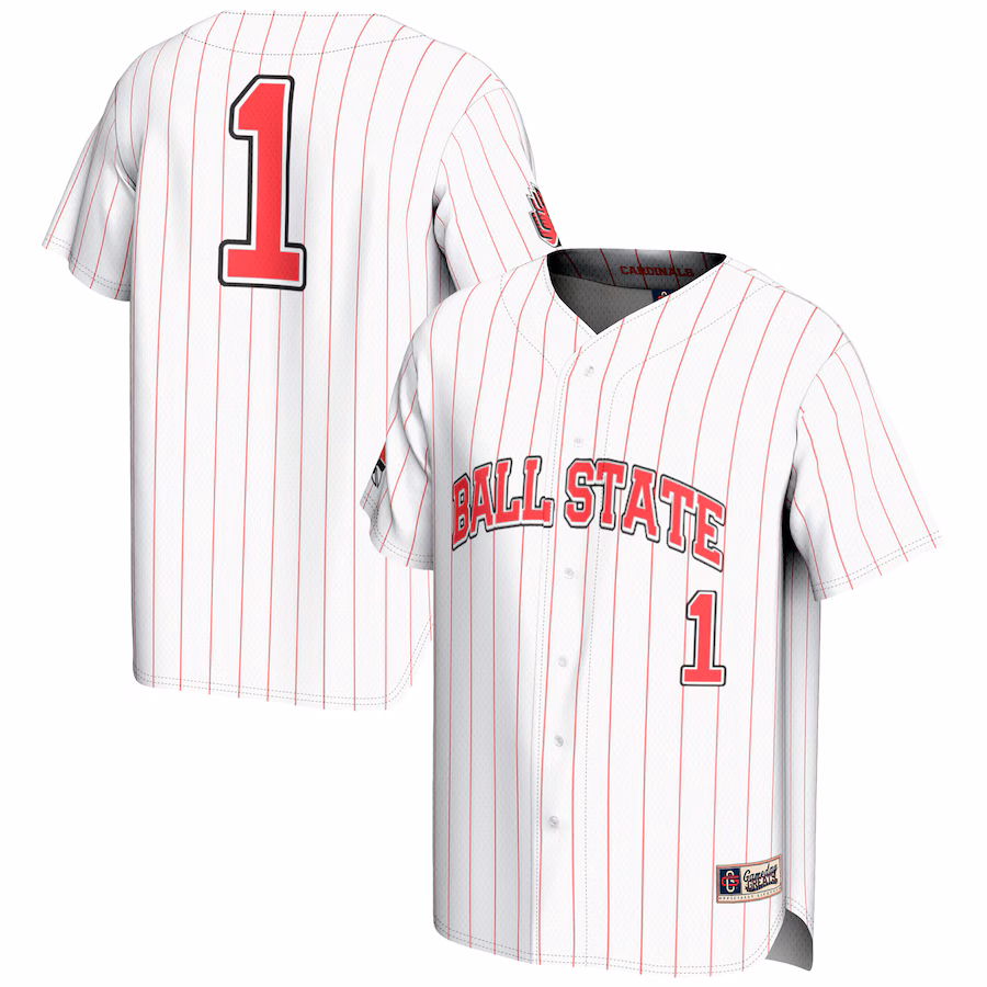 Men's GameDay Greats #1 White Ball State Cardinals Lightweight Baseball Fashion Jersey