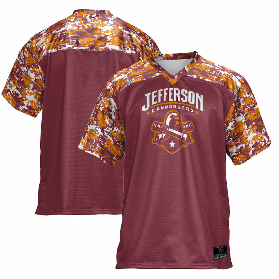 Men's ProSphere Maroon Jefferson Community College Cannoneers Camo Football Jersey