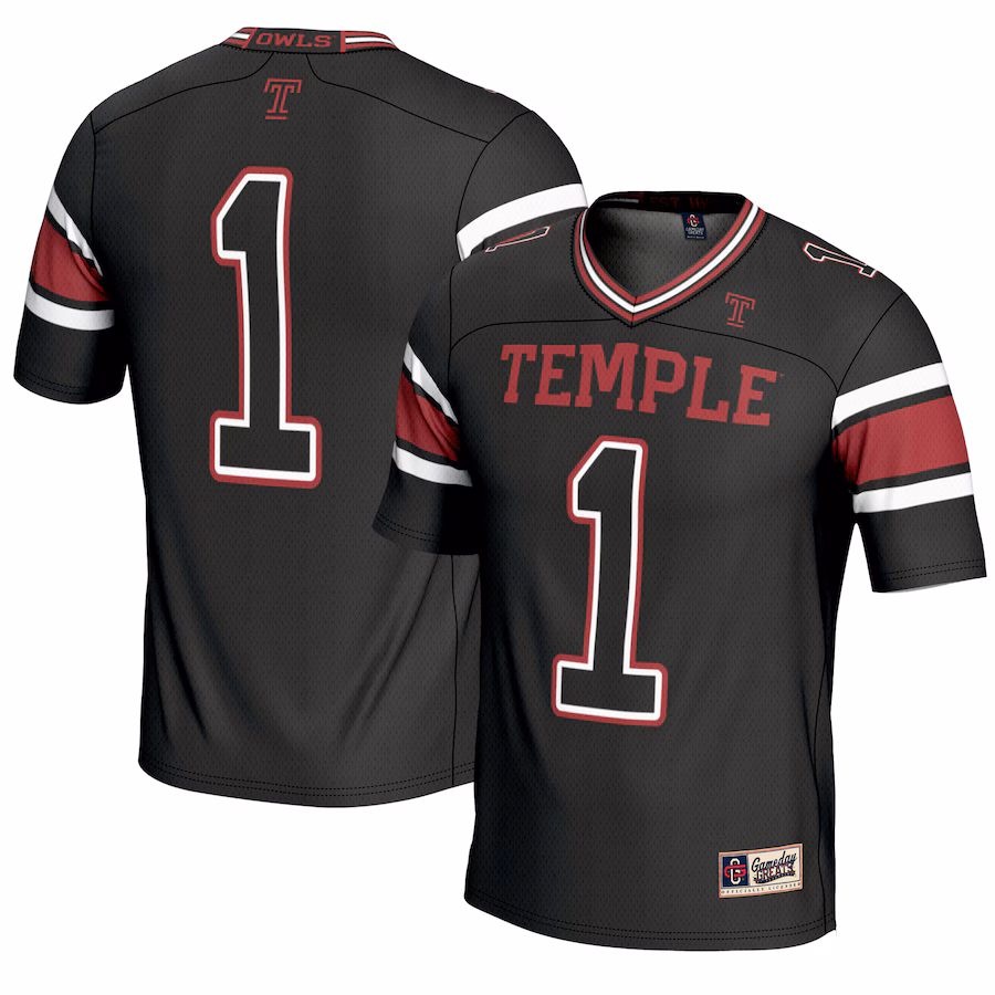 Youth GameDay Greats #1 Black Temple Owls Endzone Football Jersey