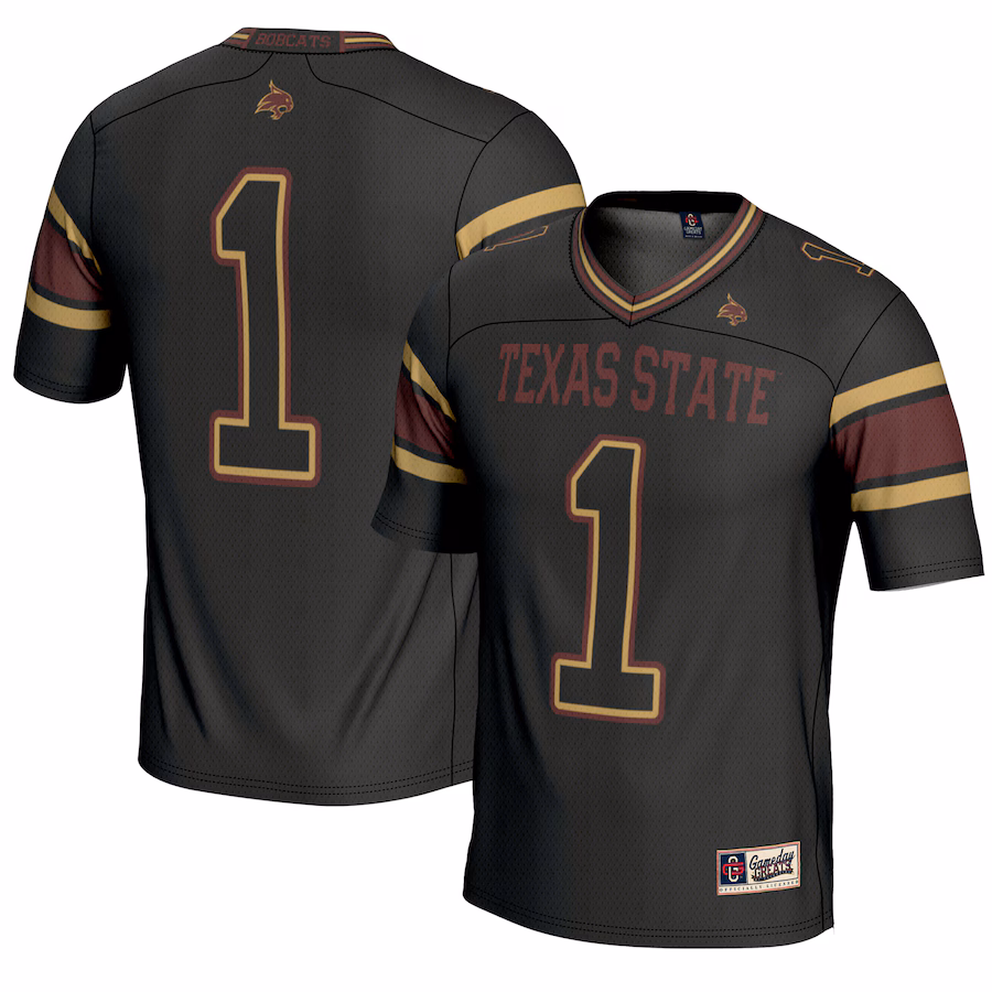 Youth GameDay Greats #1 Black Texas State Bobcats Endzone Football Jersey
