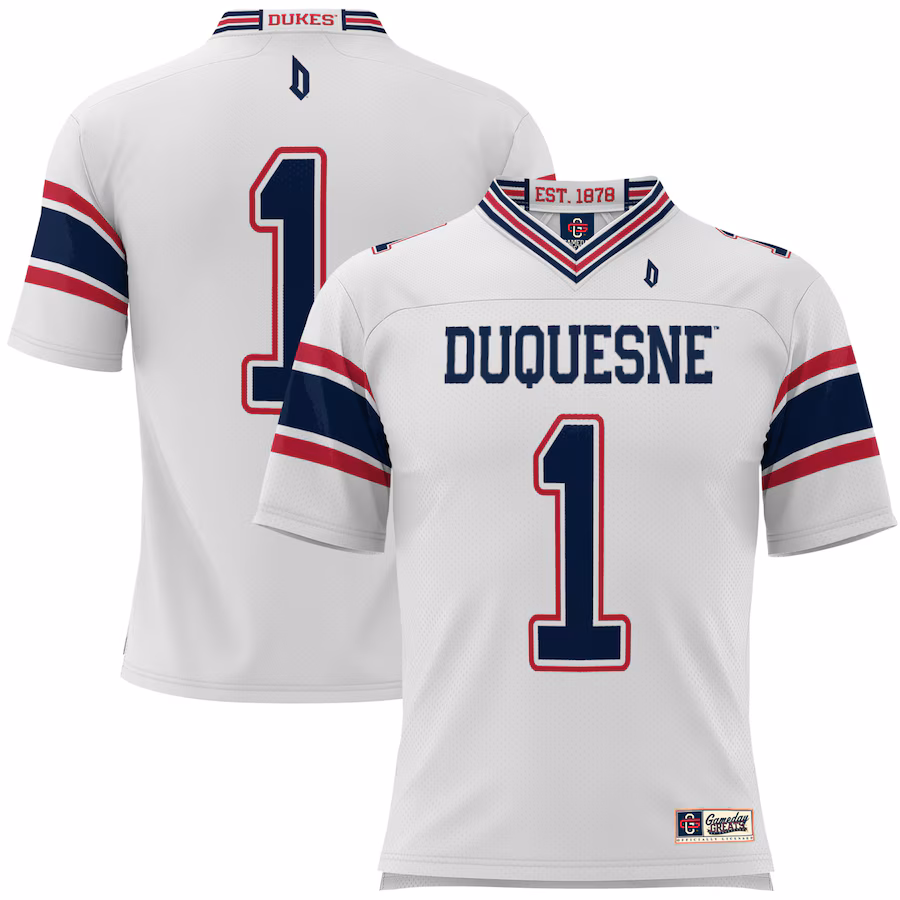Youth GameDay Greats #1 White Duquesne Dukes Football Jersey