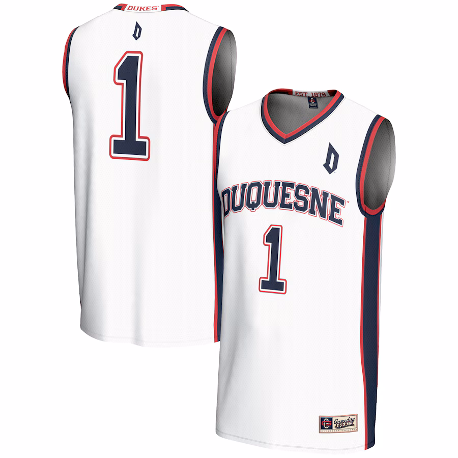 Youth GameDay Greats #1 White Duquesne Dukes Lightweight Basketball Jersey