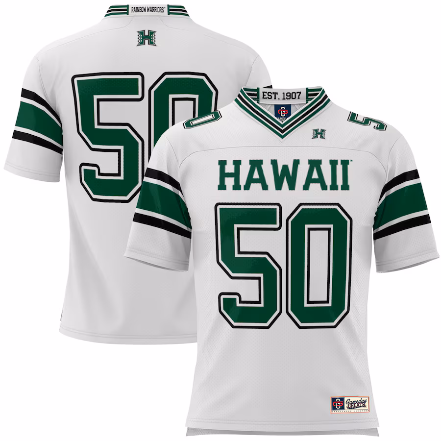 Youth GameDay Greats #50 White Hawaii Rainbow Warriors Football Jersey