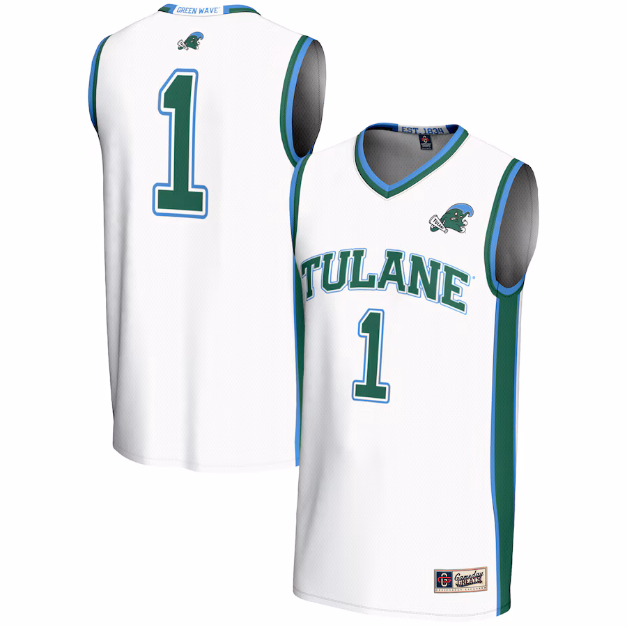 Youth GameDay Greats White #1 Tulane Green Wave Lightweight Basketball Jersey