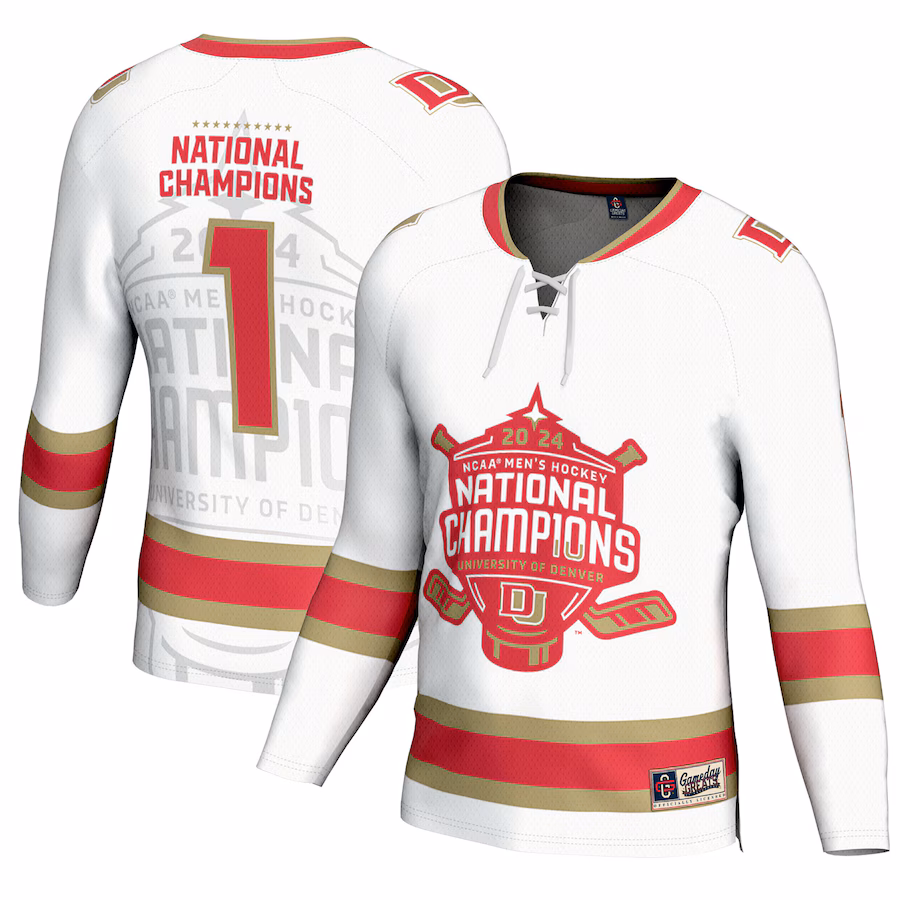 Youth GameDay Greats White Denver Pioneers 2024 NCAA Men's Ice Hockey National Champions Fashion Jersey