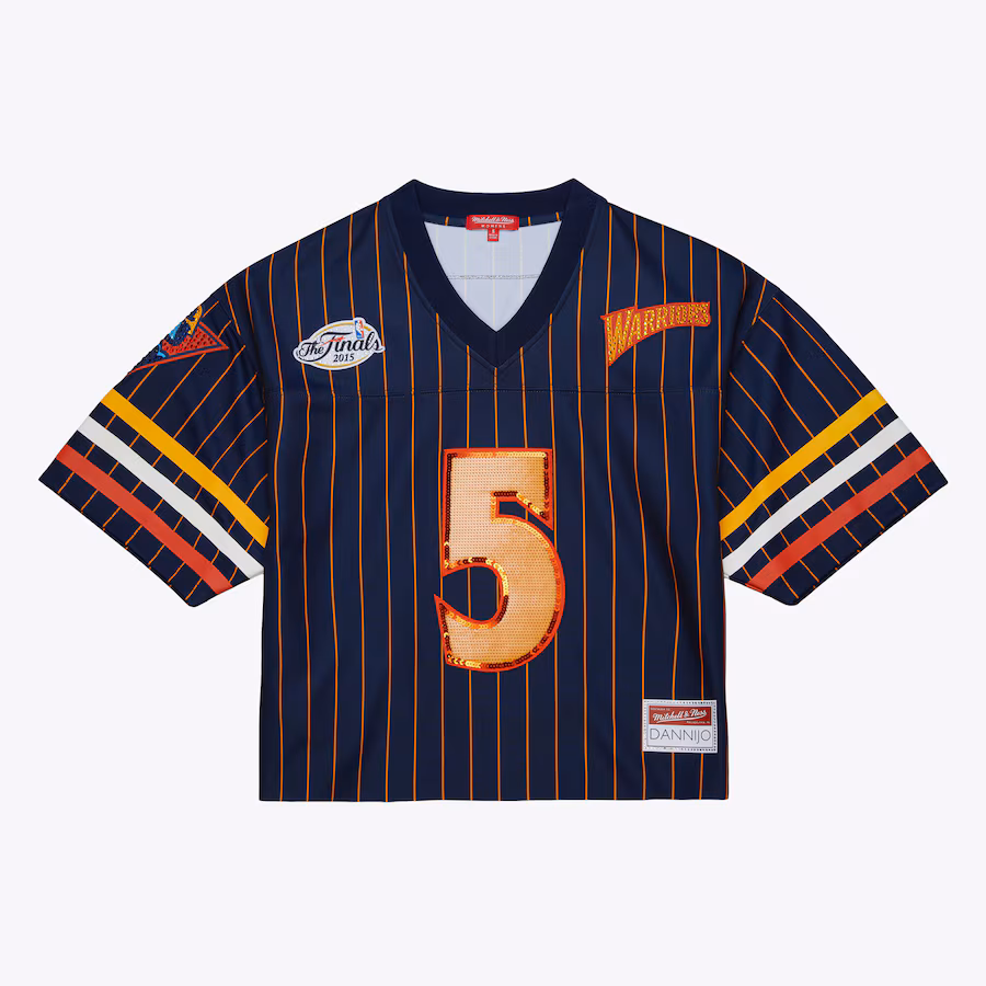Women's Golden State Warriors Baron Davis Mitchell & Ness x DANNIJO Navy Cropped Football Fashion Jersey