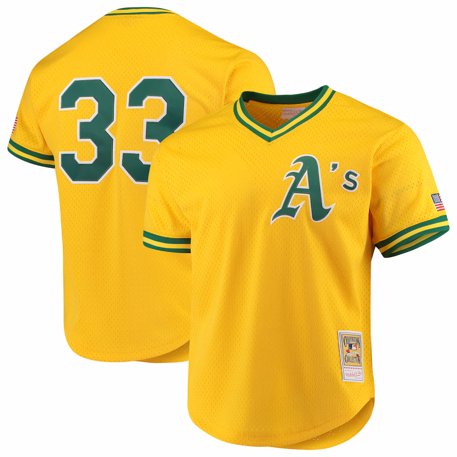 Men's Athletics Jose Canseco Mitchell & Ness Gold Cooperstown Collection Mesh Batting Practice Jersey