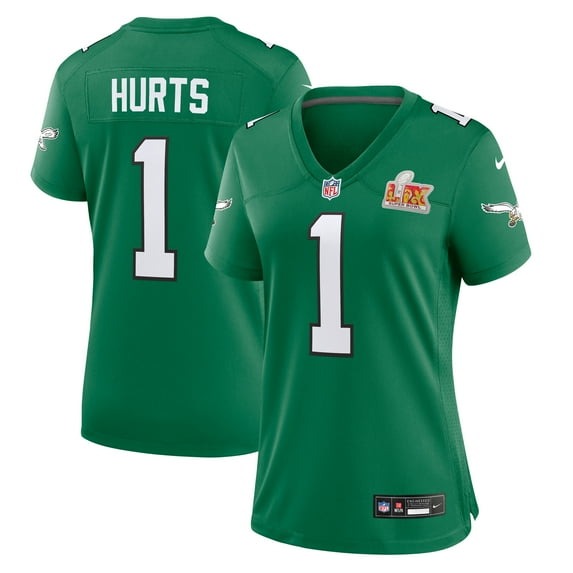 Women's Philadelphia Eagles Jalen Hurts Nike Kelly Green Super Bowl LIX 2nd Alternate Game Jersey