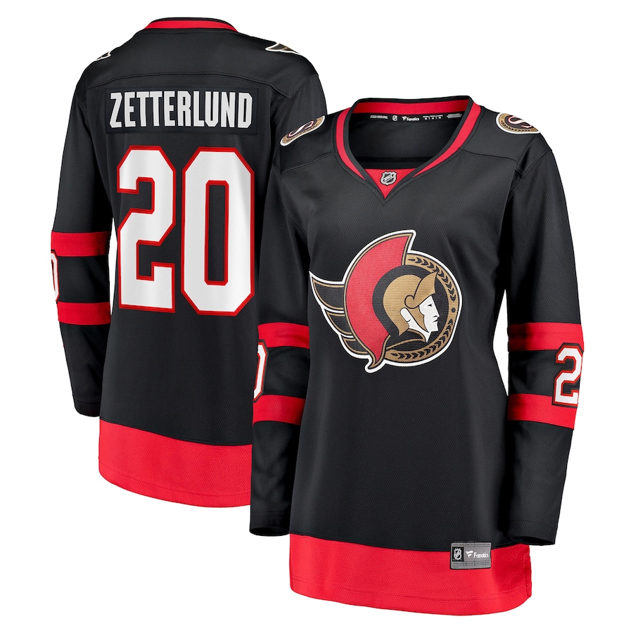 Women's Ottawa Senators Fabian Zetterlund Fanatics Black Home Breakaway Player Jersey
