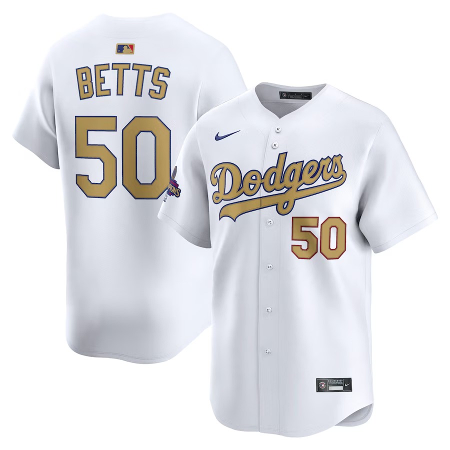 Men's Los Angeles Dodgers Mookie Betts Nike White 2025 Gold Collection Limited Jersey