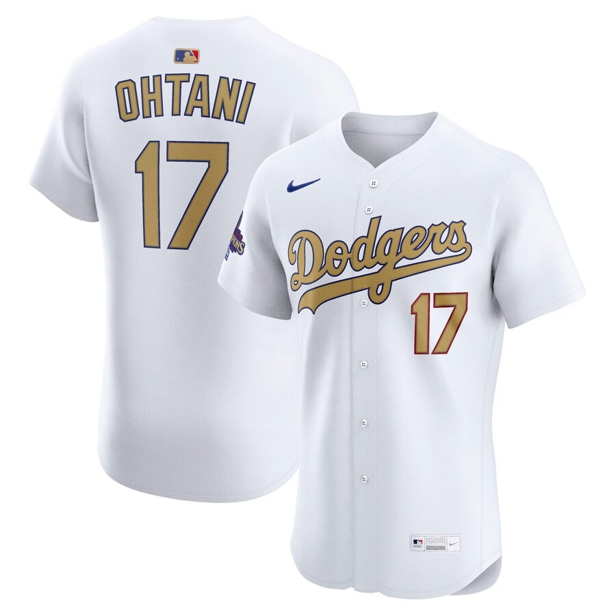 Men's Los Angeles Dodgers Shohei Ohtani Nike White 2025 Gold Collection Elite Jersey