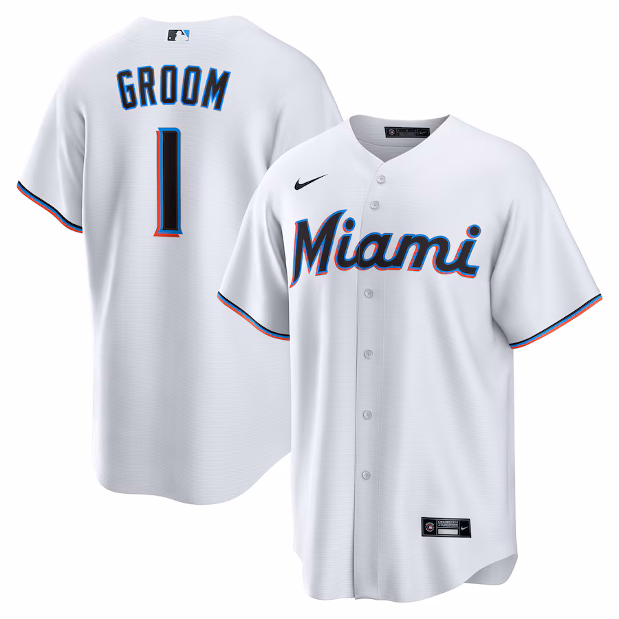 Men's Miami Marlins Nike White #1 Groom Home Replica Jersey