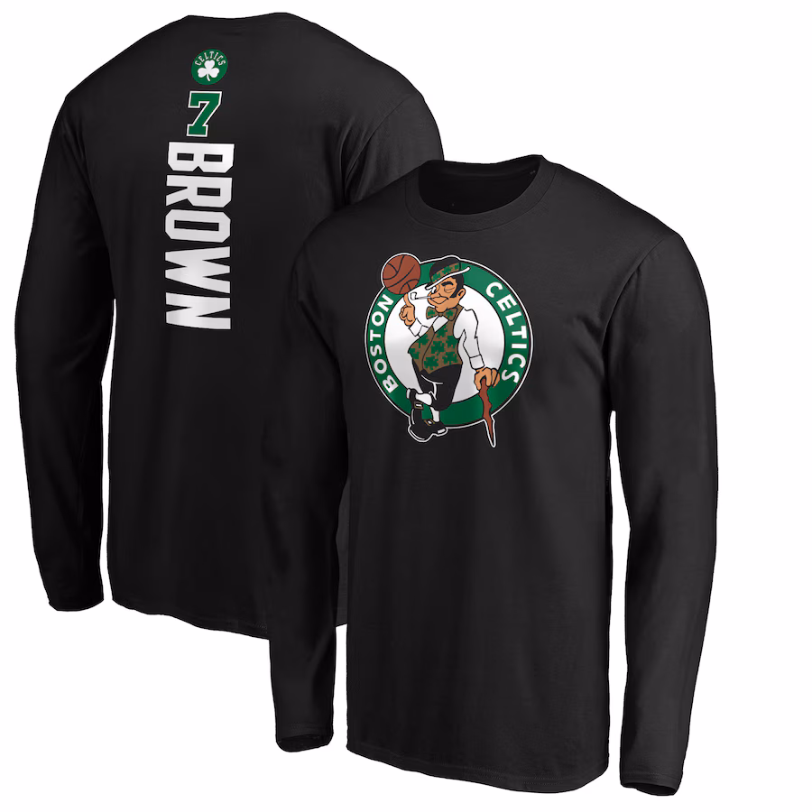 Men's Boston Celtics Jaylen Brown Black Playmaker Name & Number Long Sleeve T-Shirt