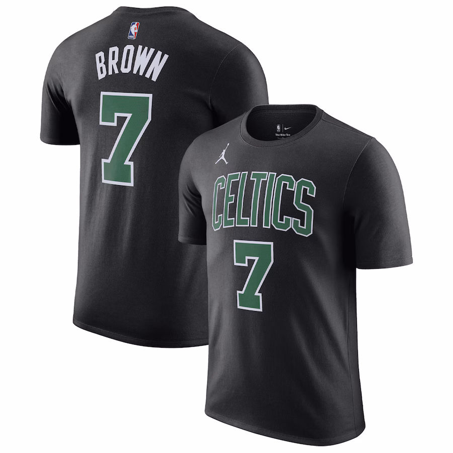 Men's Boston Celtics Jaylen Brown Jordan Brand Black 2022/23 Statement Edition Name & Number T-Shirt