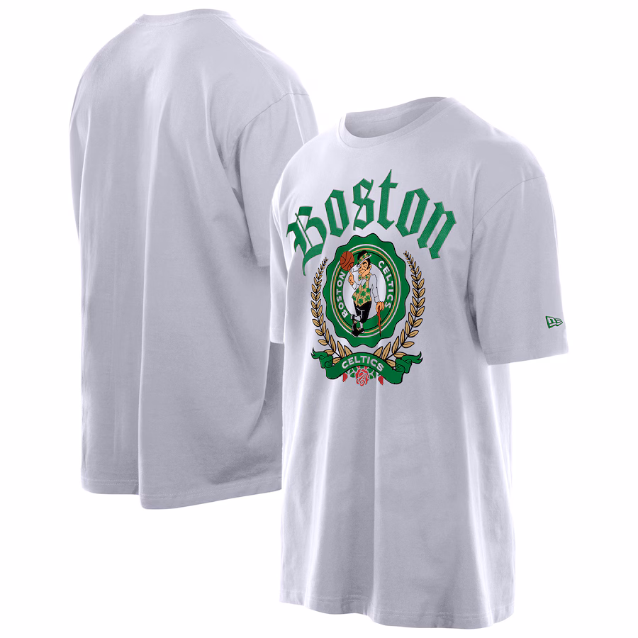 Men's Boston Celtics New Era White Throwback Prep Oversized T-Shirt
