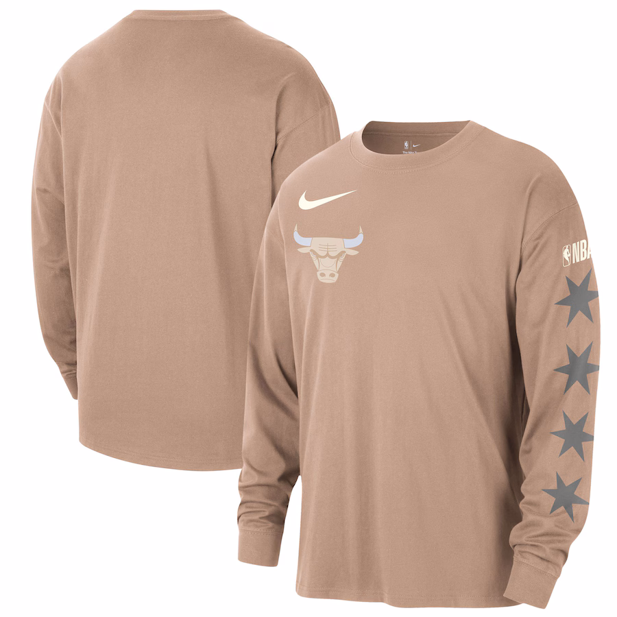 Men's Chicago Bulls Nike Tan 2024/25 City Edition Courtside Max90 Heavyweight Long Sleeve T-Shirt