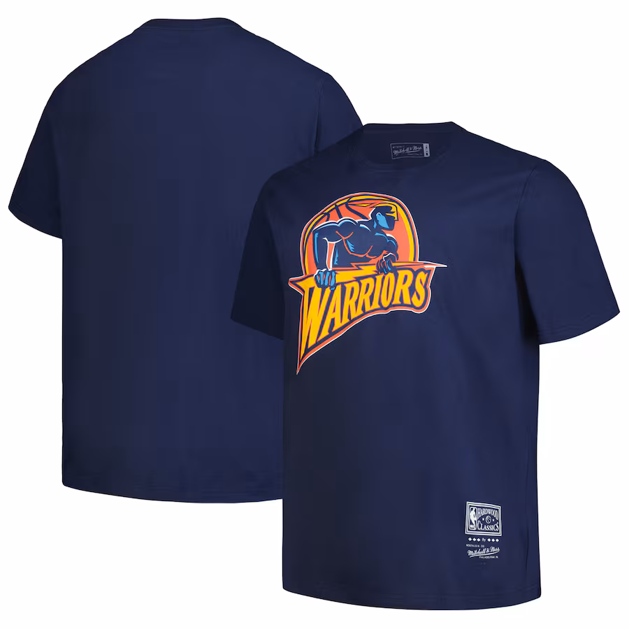 Men's Golden State Warriors Mitchell & Ness Navy Big & Tall Hardwood Classics Vintage Logo T-Shirt