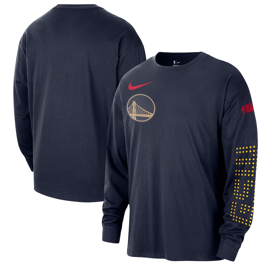 Men's Golden State Warriors Nike Navy 2024/25 City Edition Courtside Max90 Heavyweight Long Sleeve T-Shirt