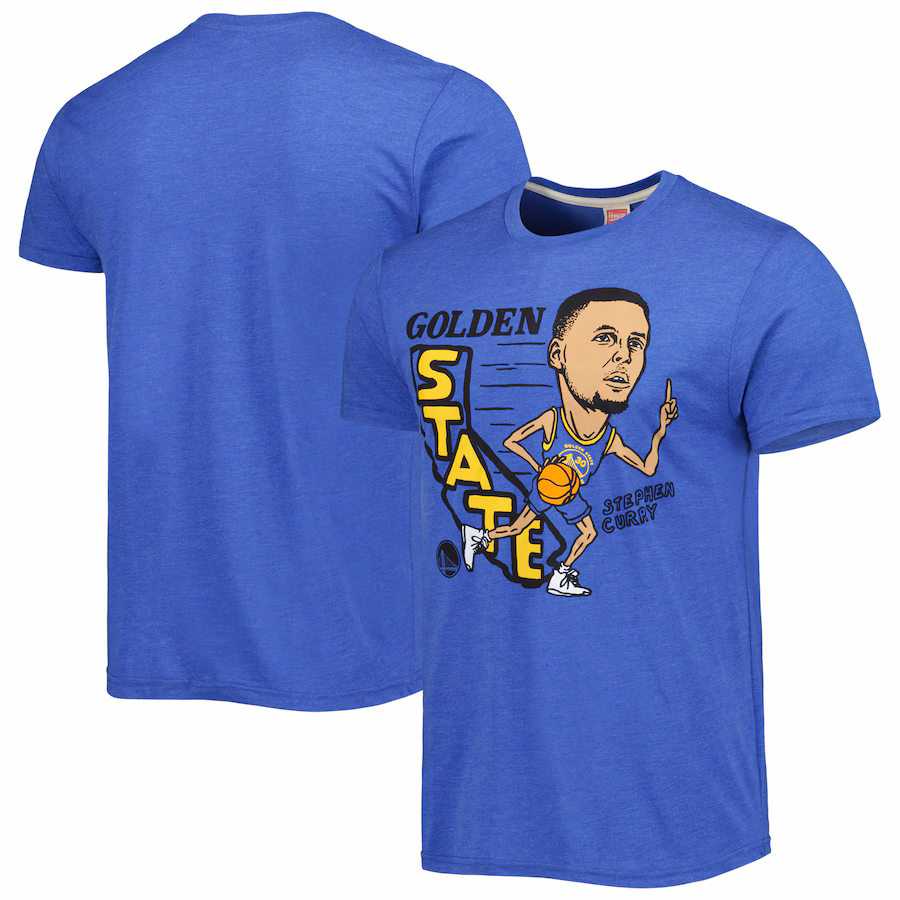 Men's Golden State Warriors Stephen Curry Homage Royal Caricature Tri-Blend T-Shirt