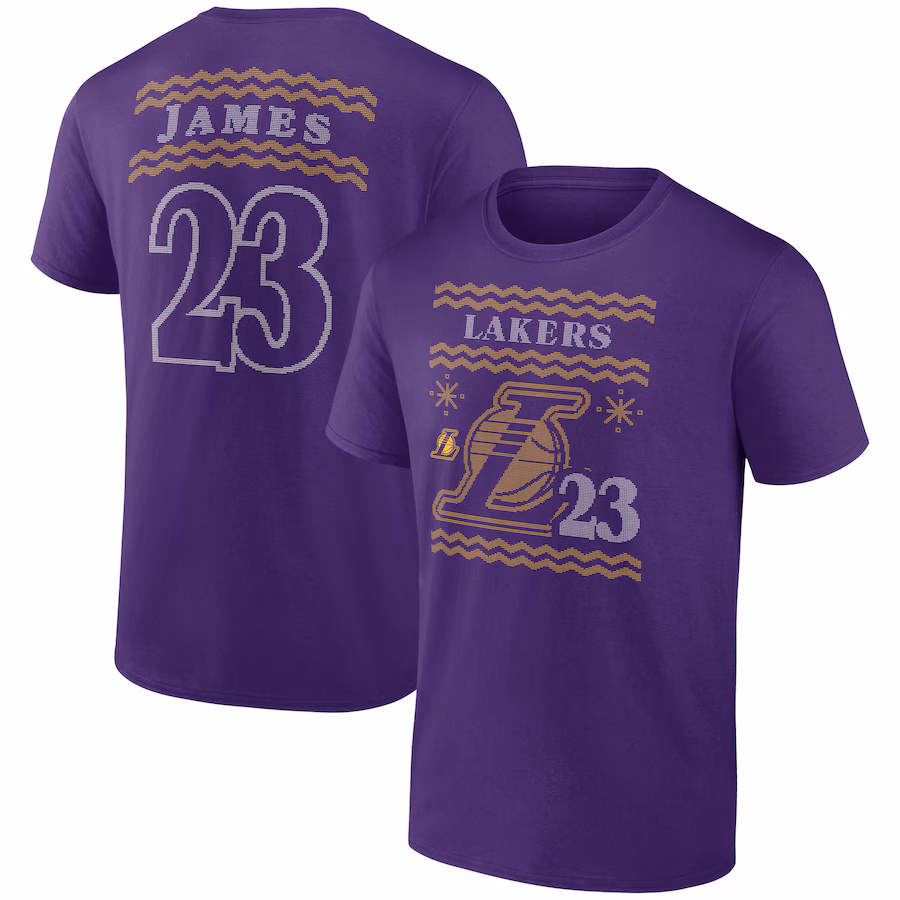 Men's Los Angeles Lakers LeBron James Purple Ugly Sweater Name & Number T-Shirt