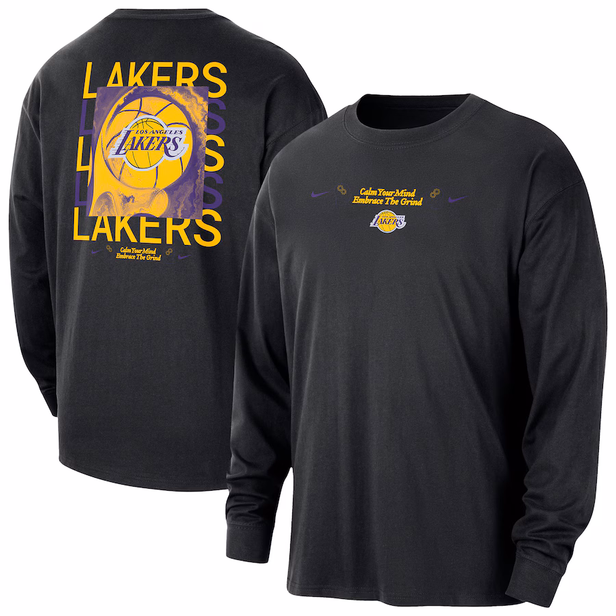 Men's Los Angeles Lakers Nike Black Courtside Oversized Long Sleeve T-Shirt
