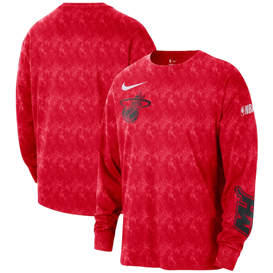 Men's Miami Heat Nike Red 2024/25 City Edition Courtside Max90 Heavyweight Long Sleeve T-Shirt