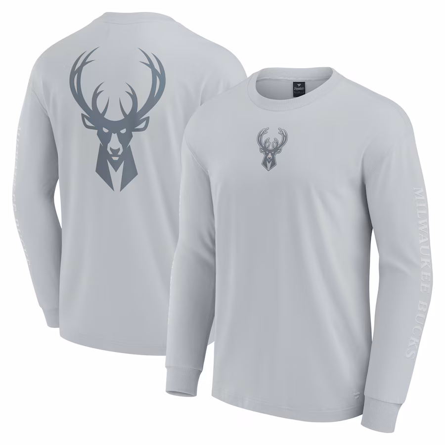 Men's Milwaukee Bucks Fanatics Gray Elements Strive Long Sleeve T-Shirt
