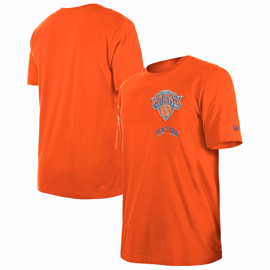 Men's New York Knicks  New Era Orange 2024/25 City Edition Chenille Heavyweight T-Shirt