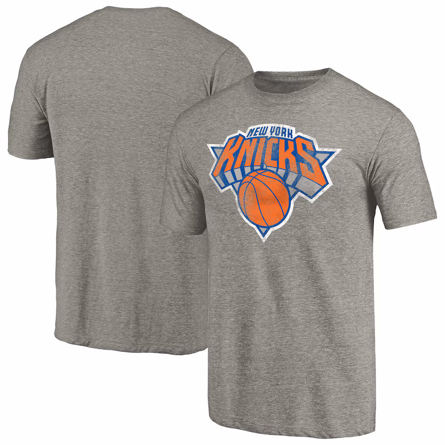 Men's New York Knicks Heather Gray Distressed Team Logo Tri-Blend T-Shirt