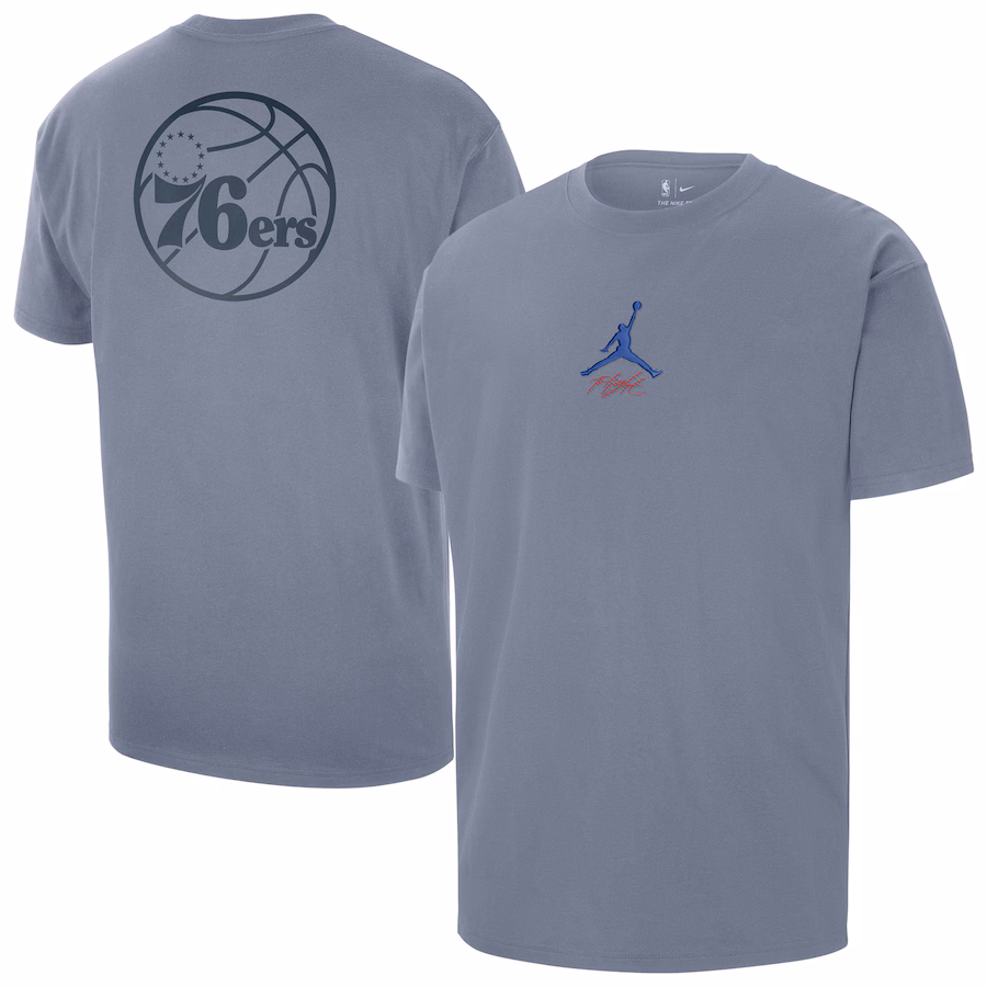 Men's Philadelphia 76ers Jordan Brand Blue Statement Edition Jumpman Flight Heavyweight T-Shirt