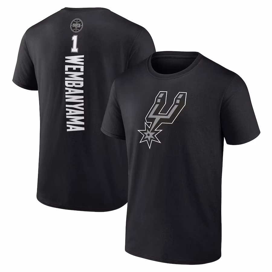 Men's San Antonio Spurs Victor Wembanyama Black Playmaker Name & Number T-Shirt