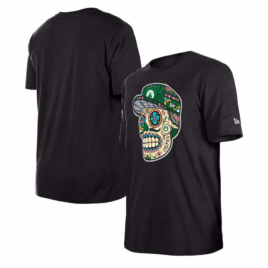 Unisex Boston Celtics New Era Black Sugar Skull T-Shirt
