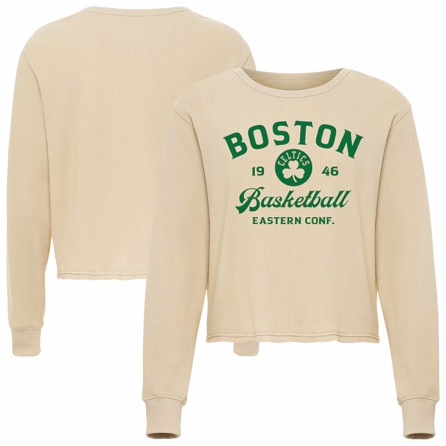 Unisex Boston Celtics Sportiqe Cream High Country Collection Cullen Waffle Knit Long Sleeve T-Shirt