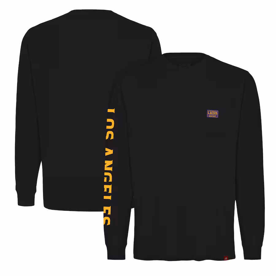 Unisex Los Angeles Lakers Sportiqe Black Wales Heavyweight Pocket Long Sleeve T-Shirt