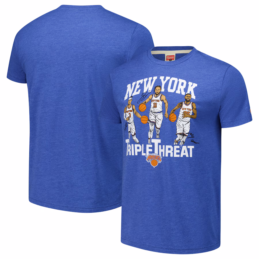 Unisex New York Knicks Josh Hart/Mikal Bridges/Jalen Brunson Homage Royal Triple Threat Tri-Blend T-Shirt