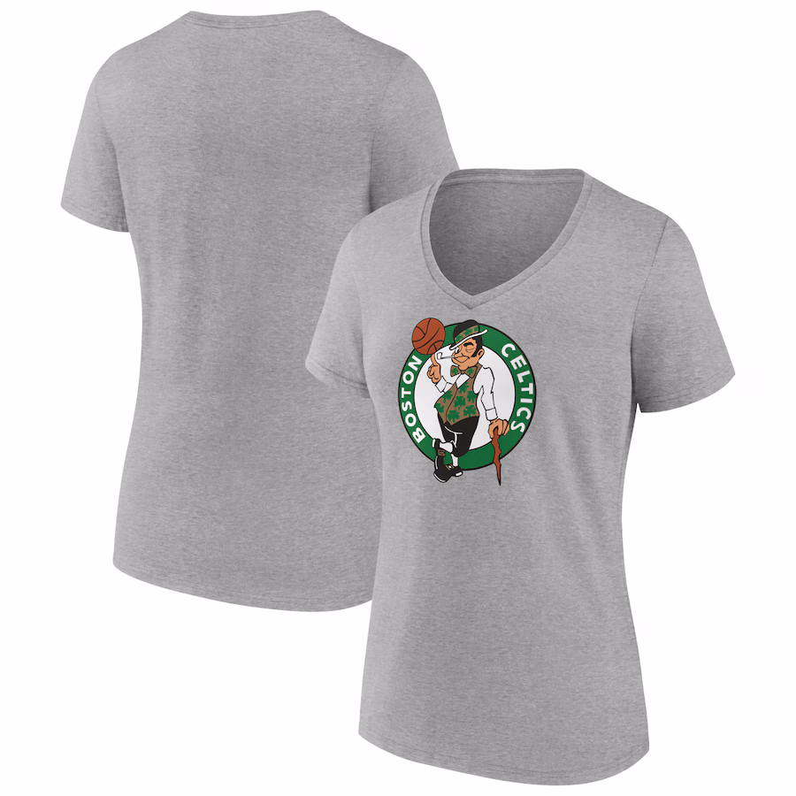Women's Boston Celtics  Gray Primary Logo V-Neck T-Shirt