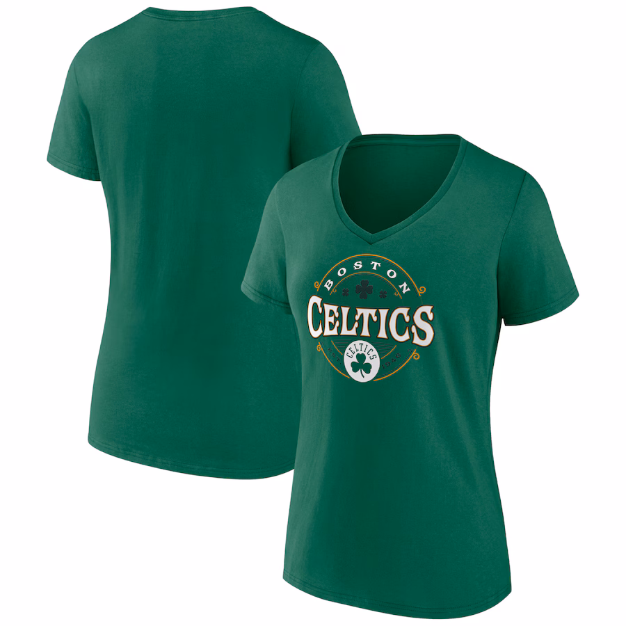Women's Boston Celtics Kelly Green Lucky Team Logo V-Neck T-Shirt