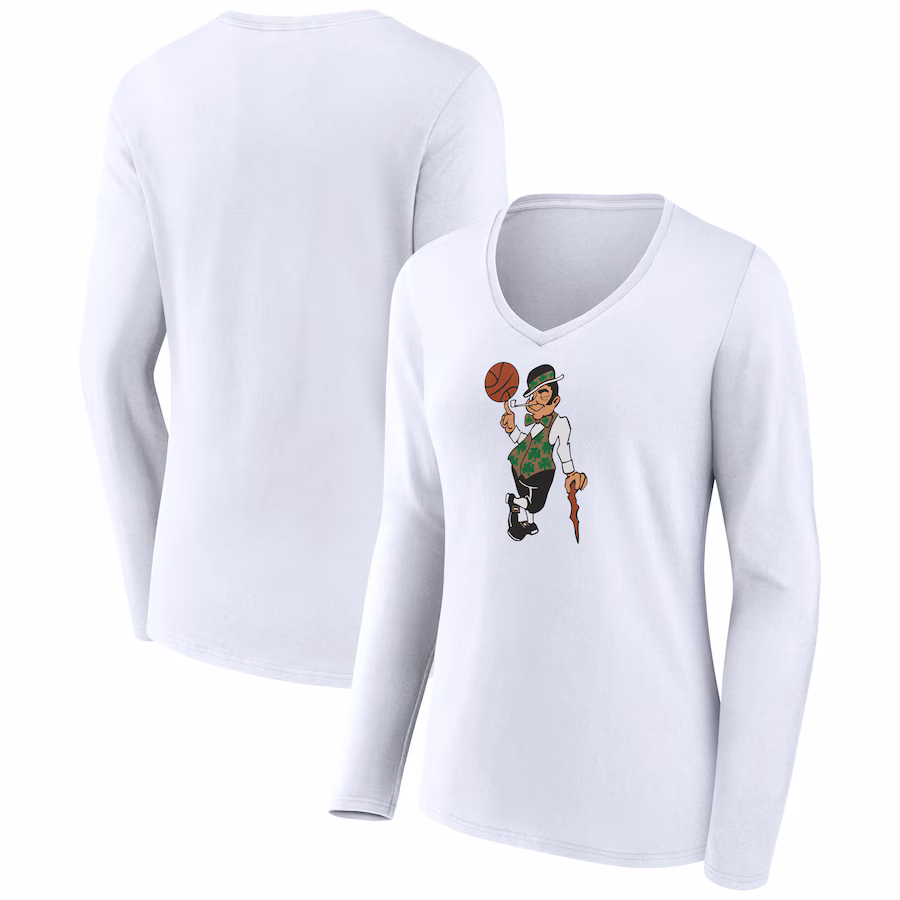 Women's Boston Celtics White Alternate Logo V-Neck Long Sleeve T-Shirt