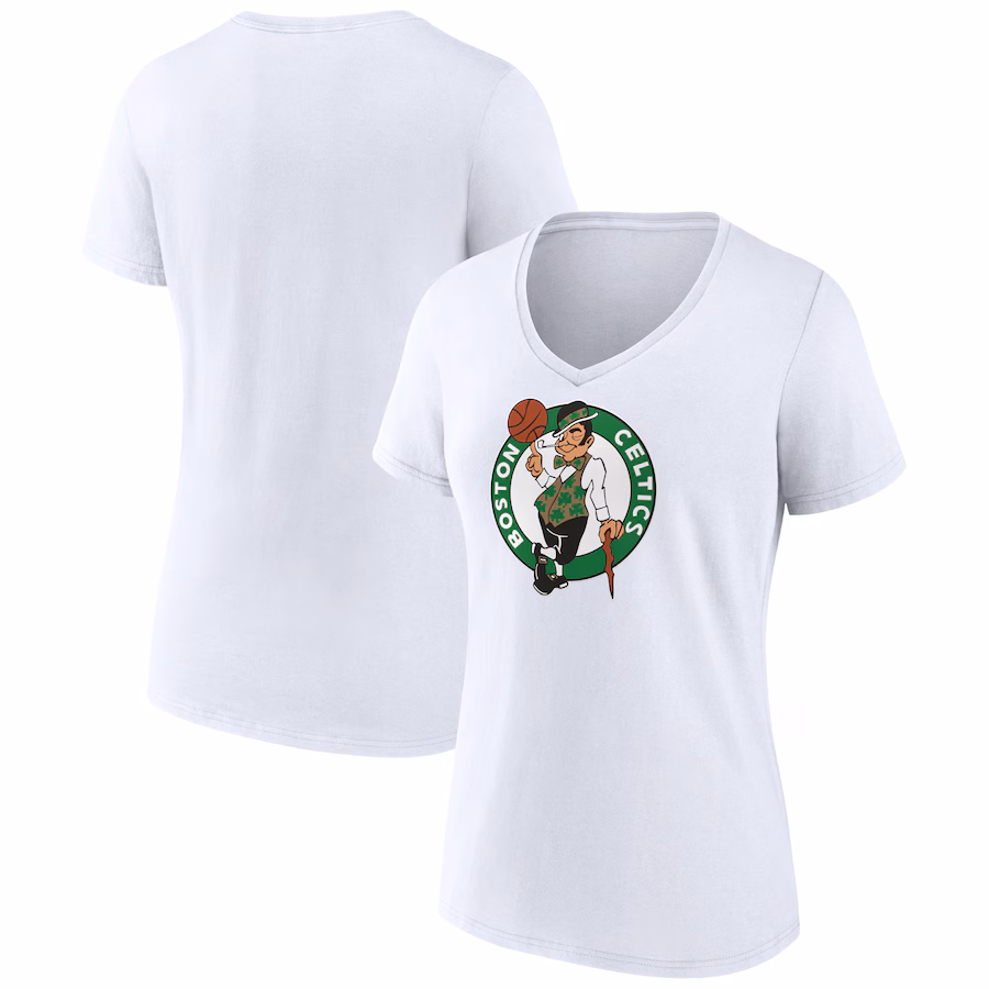 Women's Boston Celtics White Logo V-Neck T-Shirt