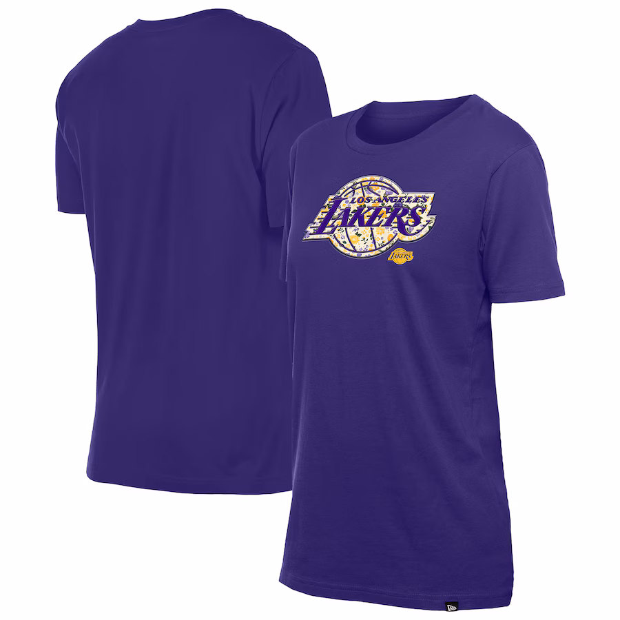 Women's Los Angeles Lakers New Era Purple Glam Game Flower T-Shirt