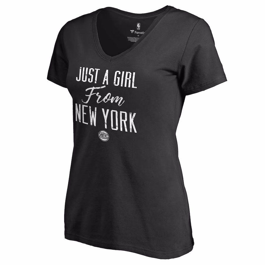 Women's New York Knicks Black Just a Girl V-Neck T-Shirt