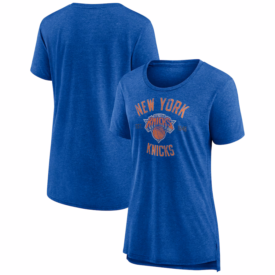 Women's New York Knicks Heather Blue Heritage Tri-Blend T-Shirt
