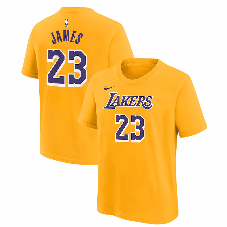 Youth Los Angeles Lakers LeBron James Gold Icon Name & Number T-Shirt