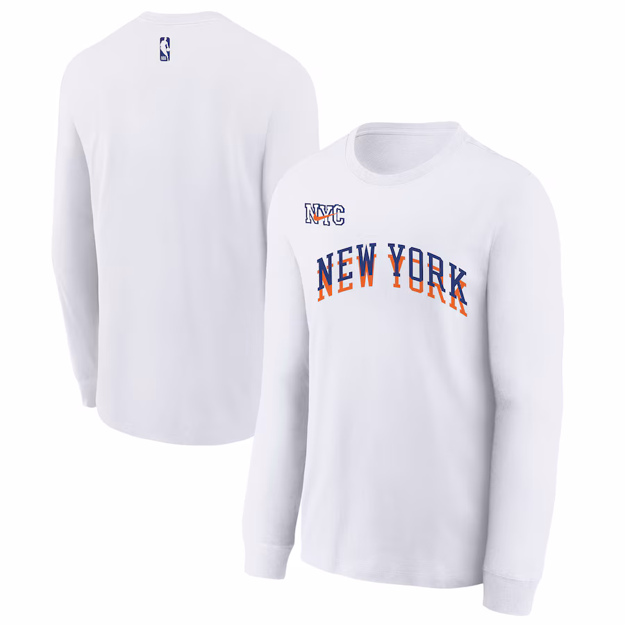 Youth New York Knicks  Nike White 2024/25 City Edition Wordmark Performance Long Sleeve T-Shirt